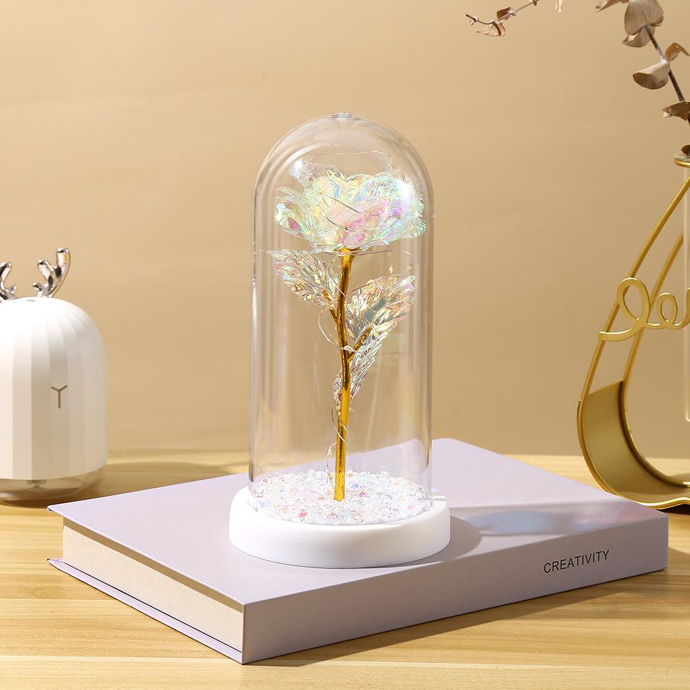 Valentine's Day immortal flower glass cover gold foil rose romantic bouquet ornament couple new year birthday gift