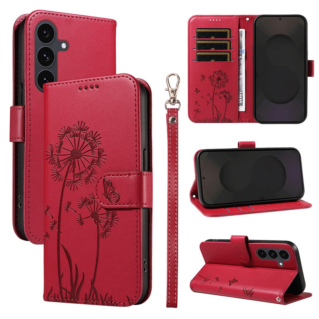 For Samsung Galaxy S25 FE Leather Wallet Case with Strap Dandelion Imprint Phone Stand Cover