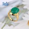 Simple Sky Blue Topaz and Green Agate Oval 12*16mm Natural Gemstone Ring 925 Silver Yellow Design Women's Fine Jewelry