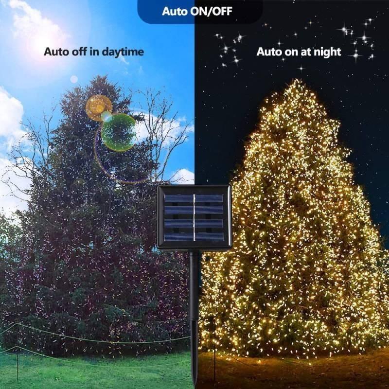 Outdoor Solar Christmas String Lights With Remote Warm White Blue Colorful Waterproof Design