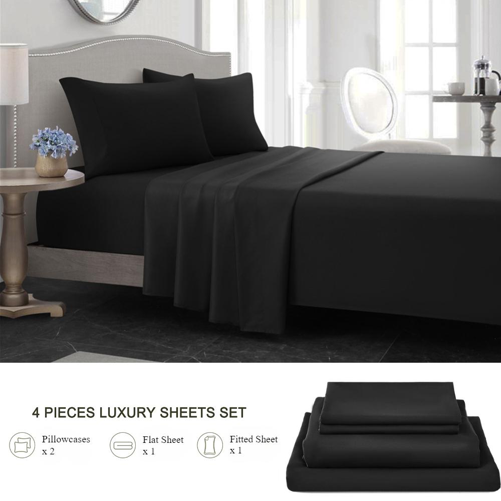 Sheet Set Breathable & Cooling Sheets Hotel Luxury Bed Sheets Extra Soft Easy Fit 4 Piece Set