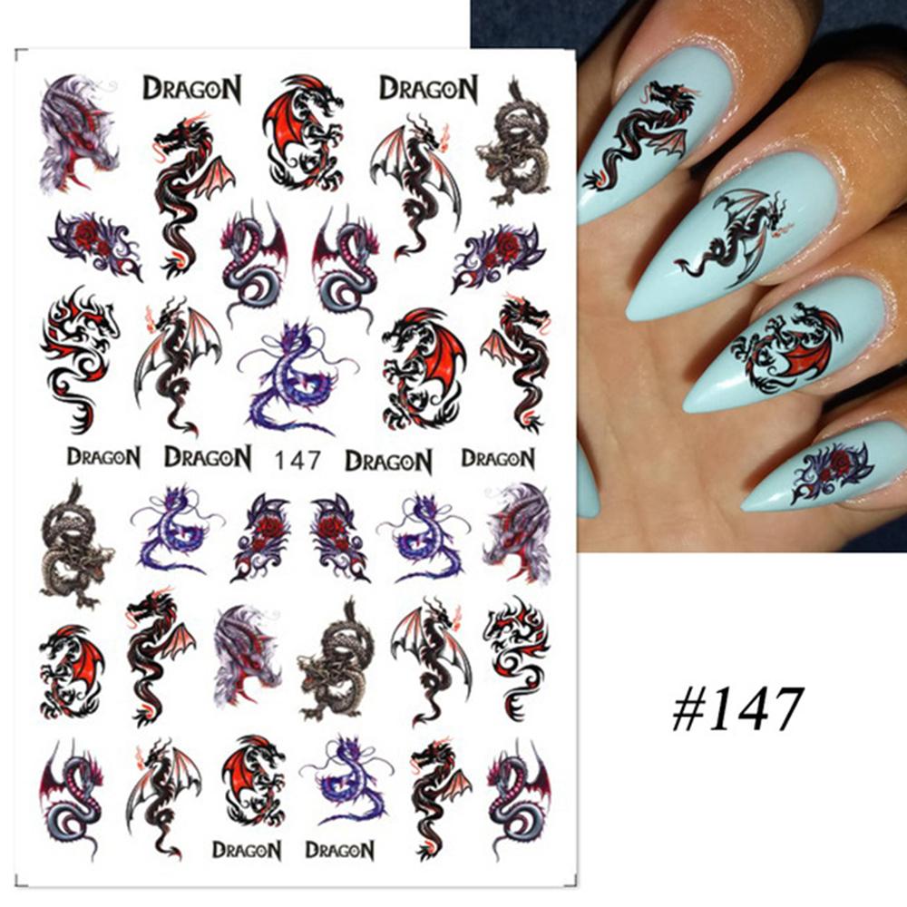 Nail Decals Chinese Slider Dragon Snake 3D Black Nail Stickers Gothic Style