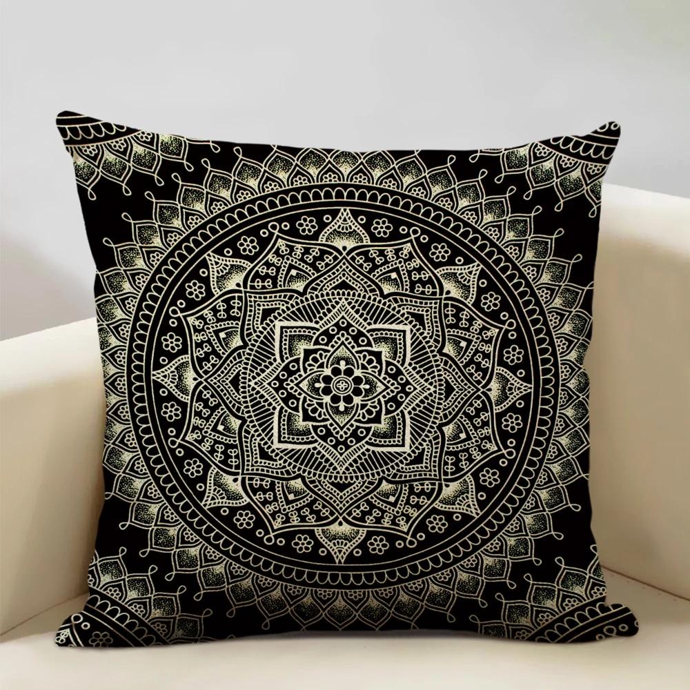 Mandala Sofa Decorative Throw Pillow Case, Hamsa Cushion Cover, Home Living Room Pillow Cover, 45x45cm