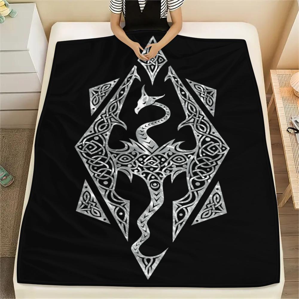 1 шт. Фланелевое одеяло с принтом Skyrim, Высококачественное, Удобное для всех сезонов, Декор для дома, Тепло и уют, Идеально для рождественских подарков166