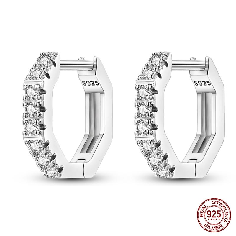 Charms Double Hoop Earrings For Women 100% 925 Silver Cubic Zircon Heart Star Moon Earrings Elegant Birthday Jewelry Gifts