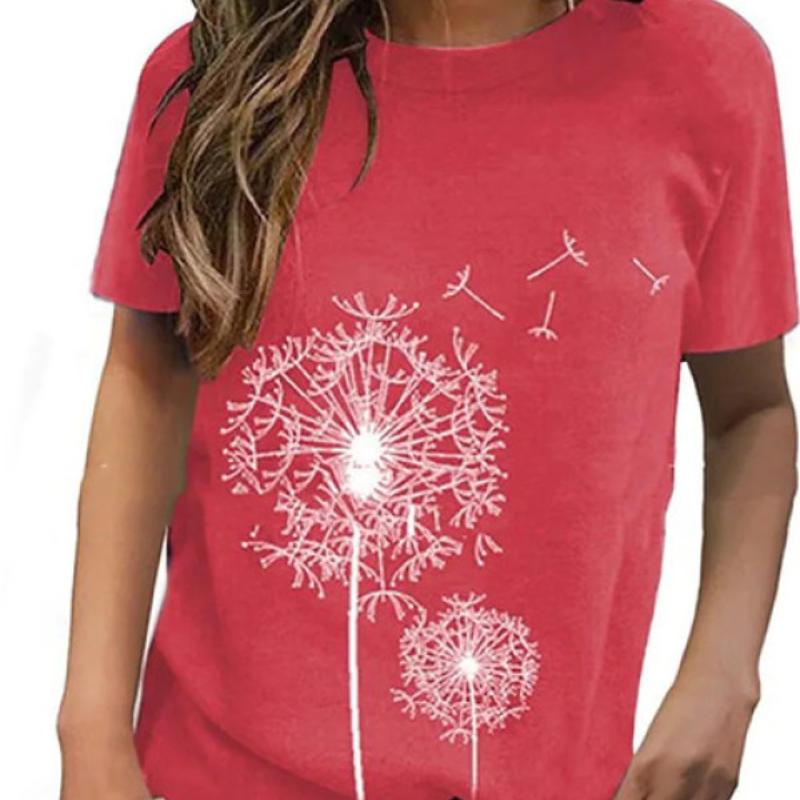 2023 New Women's Summer Short Sleeve T-shirt 3D Floral Print Round Neck Loose Casual Style T-shirt