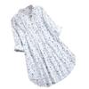 Elegant Women V-neck Long Sleeve Flower Print Linen Shirt Ladies Casual Loose Blouse Top