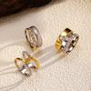 European and American fashion simple and retro, stainless steel ring double-layer fish bone pattern inlaid with zircon, gold and silver two-color