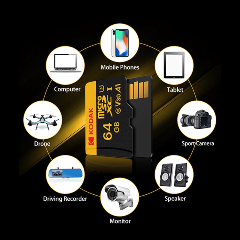 Kodak Карта флэш-памяти ULTRA PERFORMANCE U3 V30 A1 microSDXC UHS-I с адаптером класса 10 UHS-1, до 100 МБ/с для смартфона с зеркальной камерой