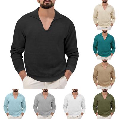 Мужская футболка с длинными рукавами, свободный однотонный облегающий повседневный топ с лацканами