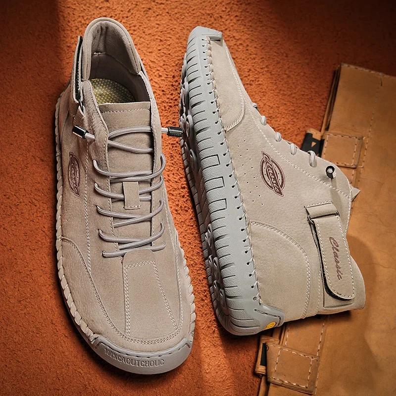 Новые мужские ботинки из искусственной кожи, мужские ботильоны, рабочие ботинки, повседневные кроссовки для отдыха на открытом воздухе, мужские роскошные ботинки ручной работы, дизайнерские кожаные ботинки