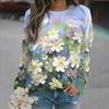 Round Neck 3D Flowers and Plants Printed Top Fashionable Casual Long Sleeved Women's T-shirts