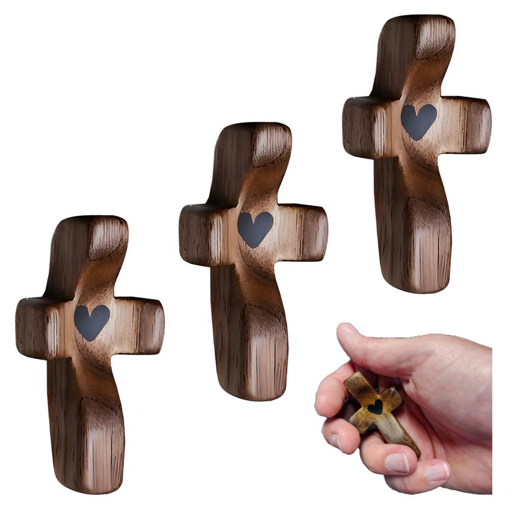5PCS Crosses My Heart Encourages the Gift of a Wooden Cross Holding a Small Wooden Cross Religious Gift for Prayer