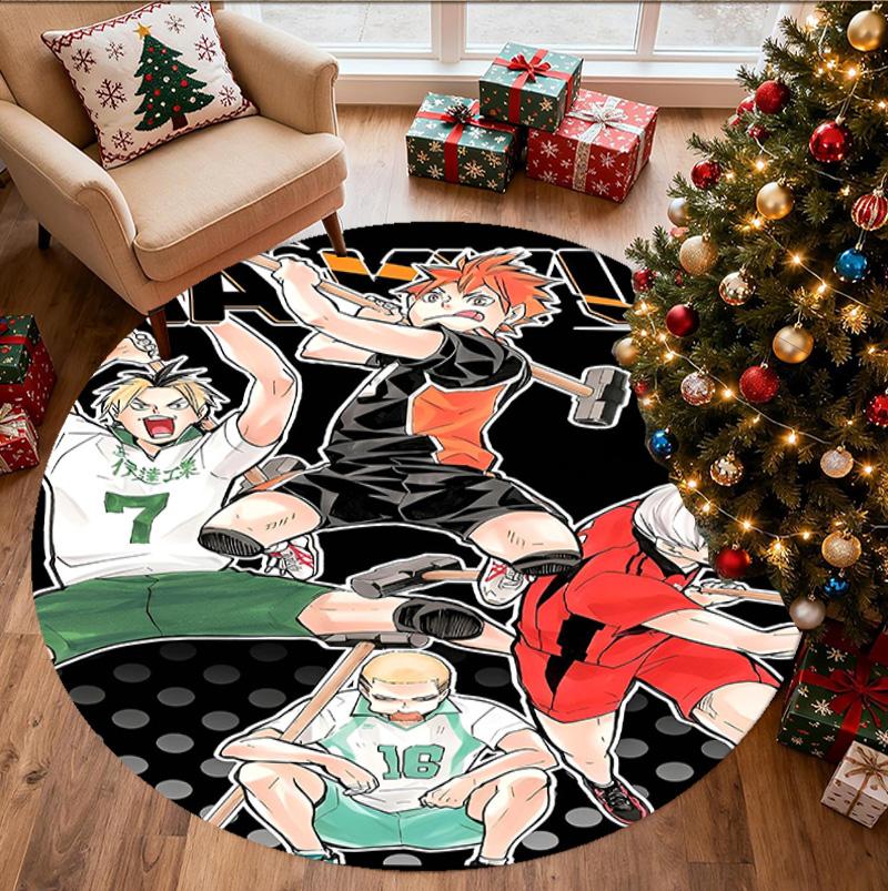 Haikyu Pattern Round Rug, Indoor/Outdoor Mat, for Picnic, Gameroom, Bedroom, Office, Living Room, Home Decor Carpet, Birthday Gift