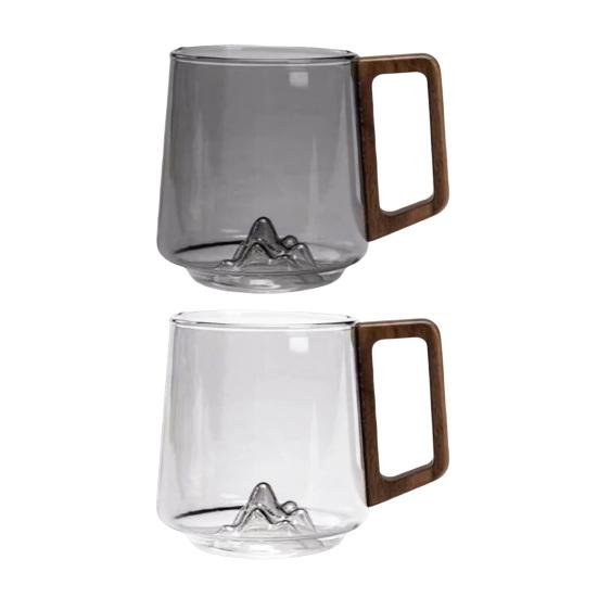 Yousheng 450 мл Винтажная стеклянная чашка с деревянной ручкой Жаростойкая с горным дном Прозрачная кофейная кружка Большой емкости Чашка для питья чая, молока, воды