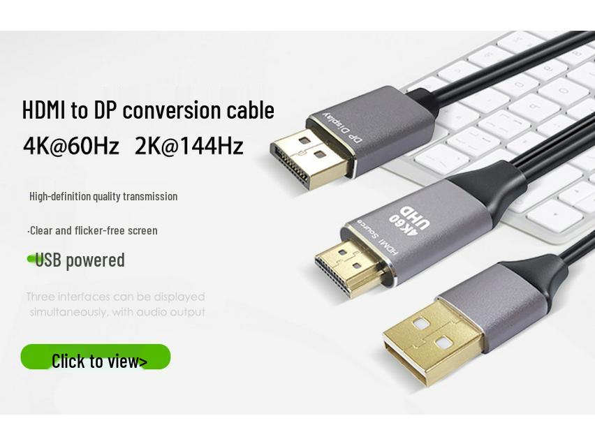 Mini DP to DP Bi-Directional 4K/144Hz Cable for Laptop/Monitor, 1.4 Version, Supports 16K Video
