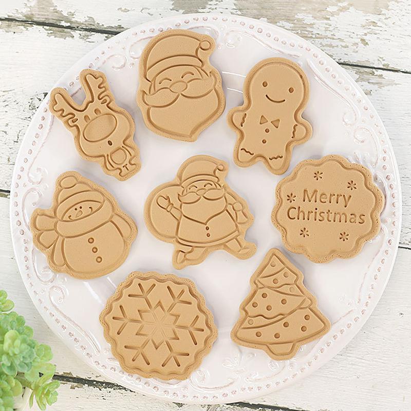 8 Pcs DIY Christmas Cartoon Biscuit Mould 3D ABS Plastic Baking Tool