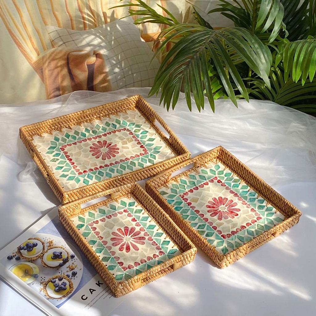 Плетеная корзина-поднос из ротанга для хранения закусок, настольная корзина для закусок и фруктов для гостиной дома