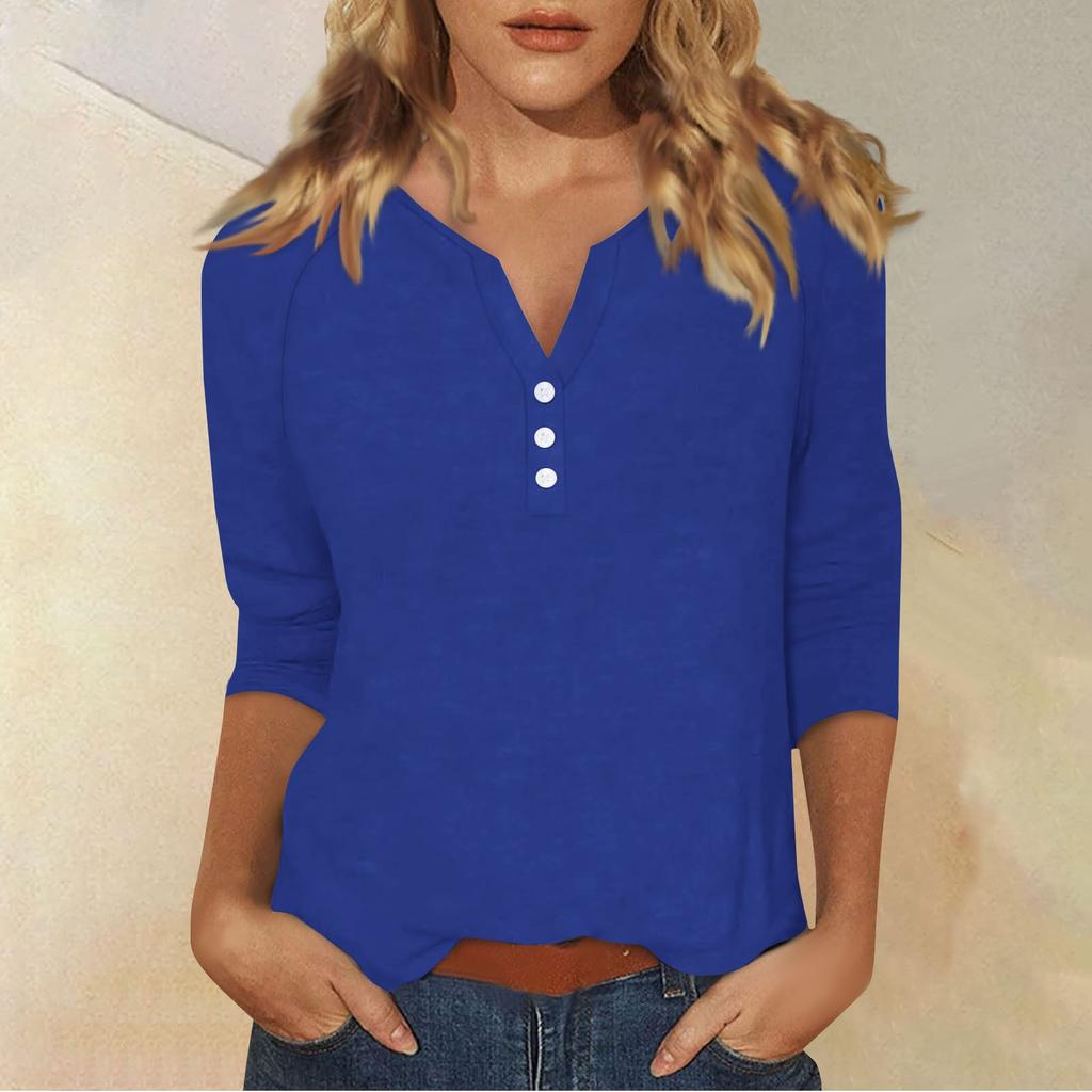 Women's T Shirt Tee Print Button 3/4 Sleeve Daily Weekend Fashion Basic V- Neck Regular Top