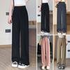 Women Solid Color Suit Pants High-Waisted Straight Wide Leg Pants Button Zipper Fly Pockets Baggy Trousers Office Wear