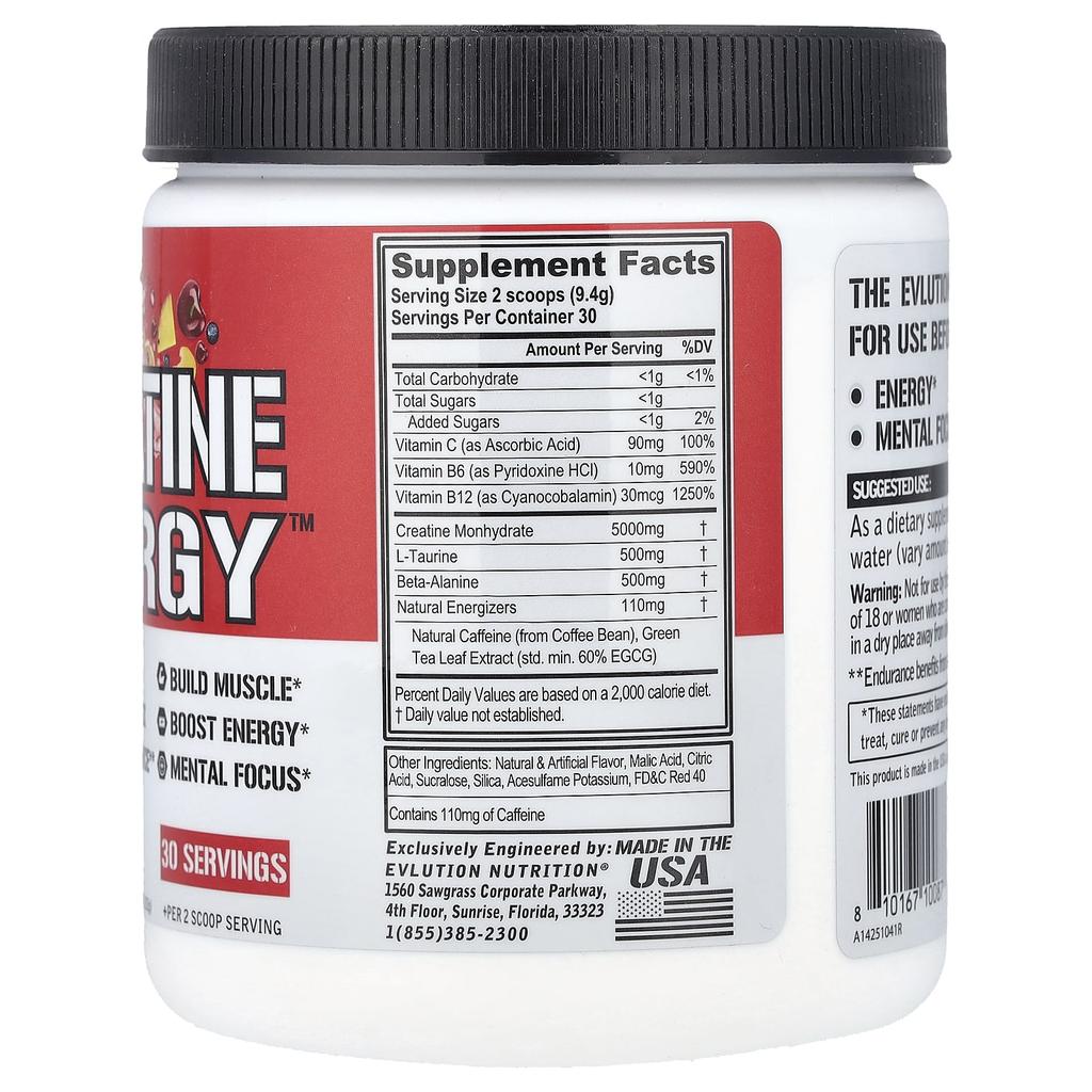 EVLution Nutrition Creatine Energy™, Фруктовый пунш, 9,95 унции (282 г)