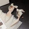 Pearl Chain High-heeled Sandals 2025 Summer New Pointed High-heeled Shoes Fairy Wind Hollow Ribbon Stiletto Single Shoes Women