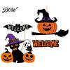 Halloween Gift for Friends Wooden Welcome Door Sign, Pumpkin Ghost Bat Hanging Decor Yard, Home Party Entrance Rustic Wood Art Sign