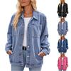 Women's Fashionable Versatile Classic Retro Solid Color Lapel Long Sleeved Pocket Loose Denim Jacket