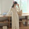 SIMPLE RETRO Sr_Square Collar Long-Sleeve Dress