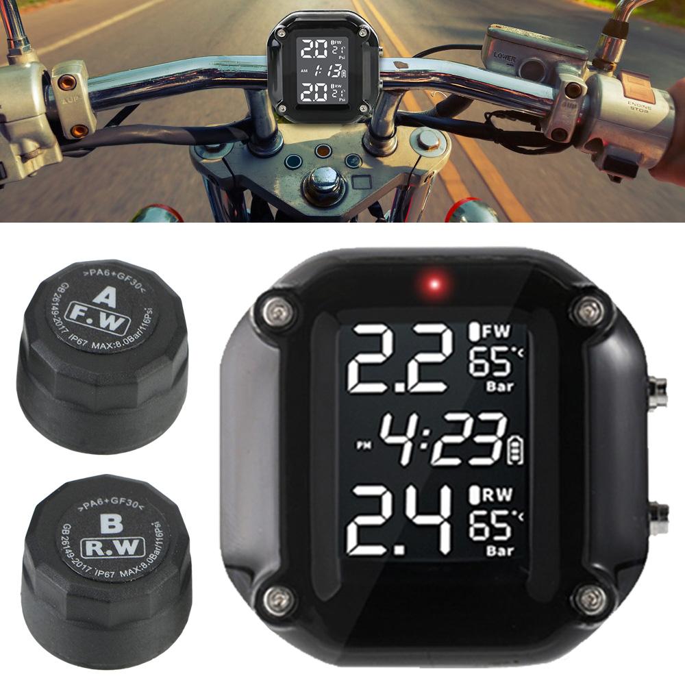 Беспроводная система мониторинга давления в шинах TPMS для мотоцикла, цифровой ЖК-дисплей с 2 внешними датчиками, датчик сигнализации температуры шин
