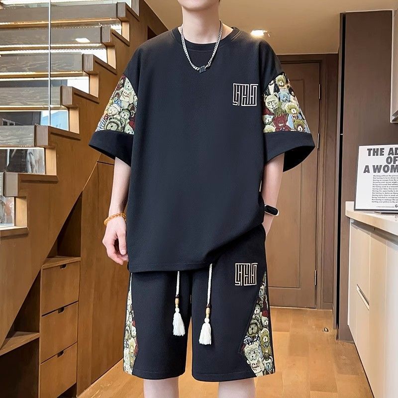 Футболки + шорты Летняя мода Спортивная одежда Рубашки Мужские повседневные комплекты Мужские модные рубашки и шорты Полный размер S-5XL