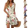 Women's Summer Dress V Neck Sleeveless Casual Floral Print Hem Pleated Dress