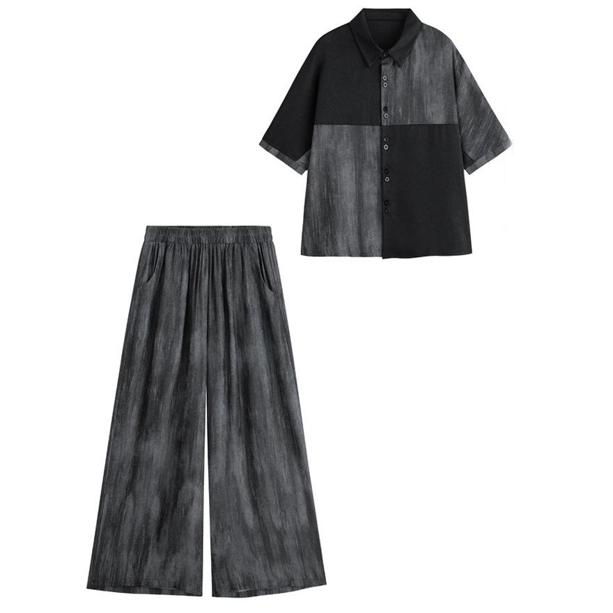 Женский летний новый персонализированный костюм-двойка Slack с контрастным цветом: футболка тай-дай, брюки широкого кроя