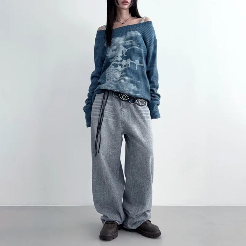 VAYLA Осень Харадзюку Женские футболки с принтом Винтажная уличная одежда Гранж Асимметричный воротник Топы Эстетика Y2k Свободные Повседневные Хип-хоп Винтажные топы