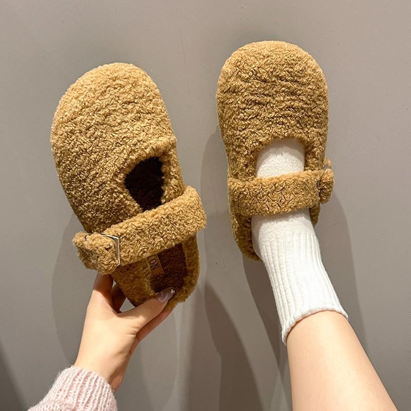 Меховые тапочки для женщин, теплая женская обувь Baotou Solid, новая осенне-зимняя верхняя одежда, повседневные мюли, полутапочки, хлопковая обувь