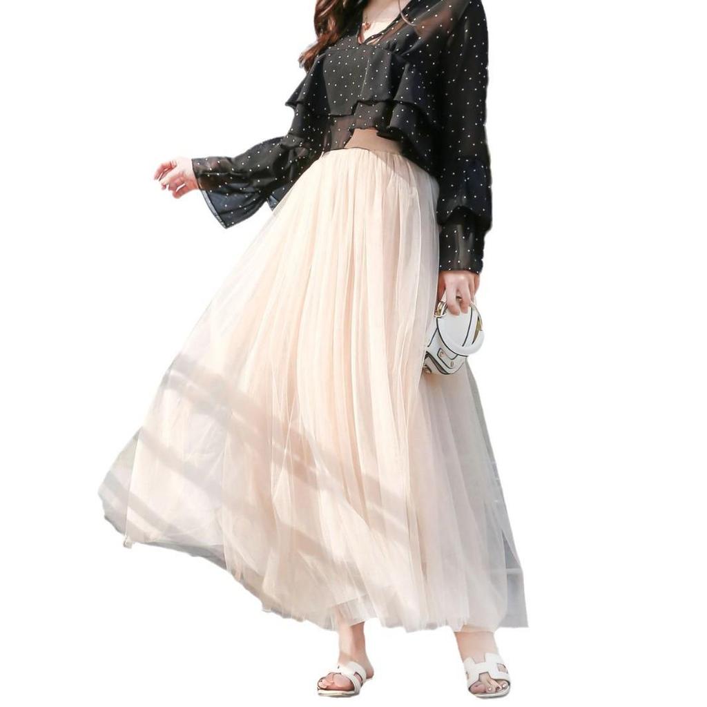 Mid-Length A-Line Pleated Mesh Skirt