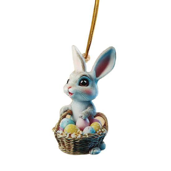 Easter Bunny Ornament 2D Flat Acrylic Bunny Car Rearview Mirror Charm Cartoon Bunny Egg Hanging