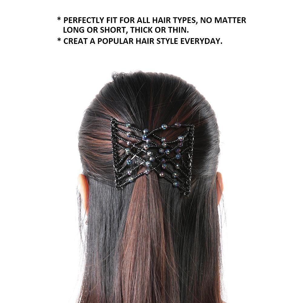 Женщины Девушка Волшебные Легкие Бусины Для Волос Слайд Эластичный Гребень Зажим Эластичная Шпилька Черный