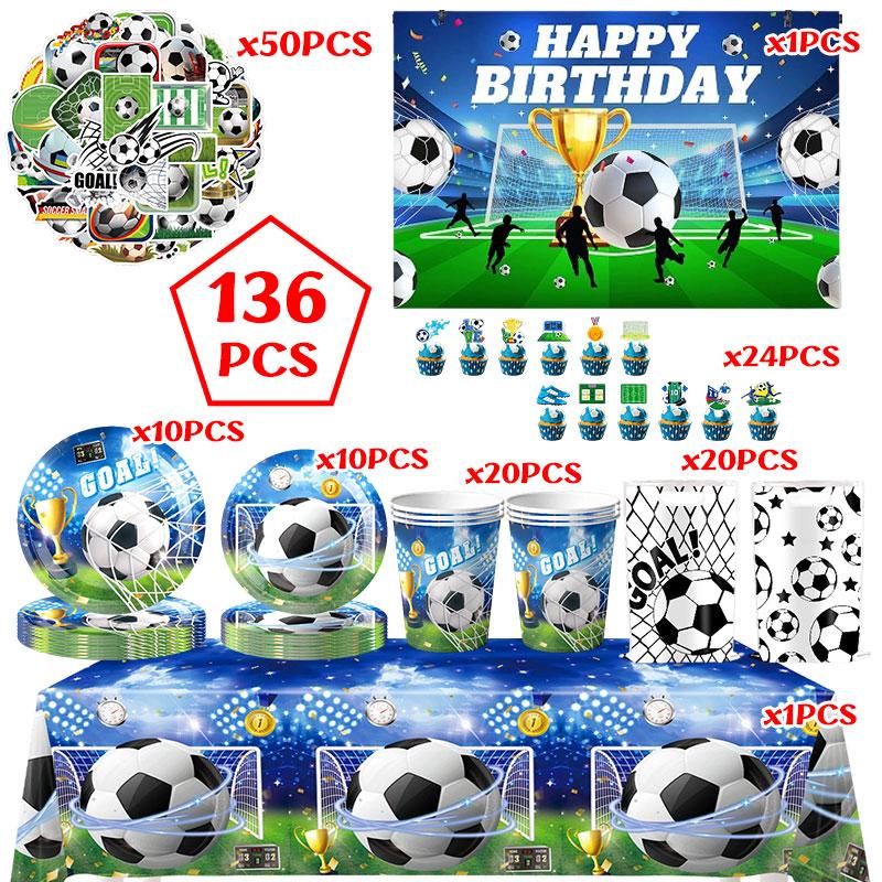 Blue Soccer Decoration Birthday Ballons Plates Cups Napkins Tablecloth Soccer Football Birthday Sticker Gift Bag Party Supplies