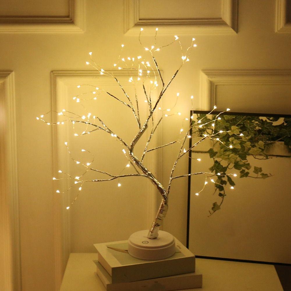 USB Powered Bonsai Tree Night Light Artificial Atmosphere Light Pearl Tree Lamp Bedside Office