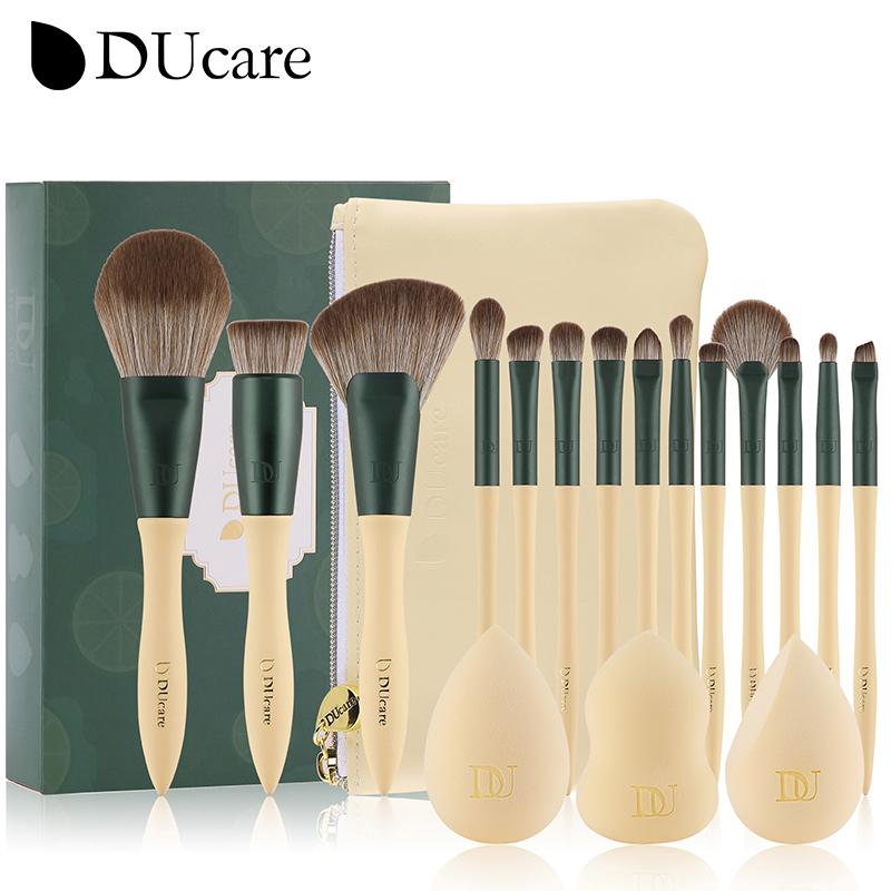 DUcare Набор кистей для макияжа, 14 шт., 3 спонжа для макияжа и косметичка - профессиональные кисти для растушевки теней для век Kabuki Foundation