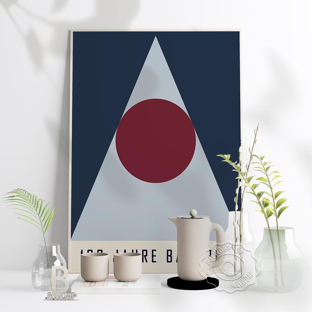 Bauhaus Exhibition Poster, Geometric Shadesblue Triangle Red Round Patterning Combination Poster, Minimalism Home Kid Room Decor No Frame