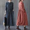 Spring and Autumn Literature and Art Loose Large Size Women's Disc Buckle Small Floral Skirt Lace-up Slim Cotton and Linen Dress
