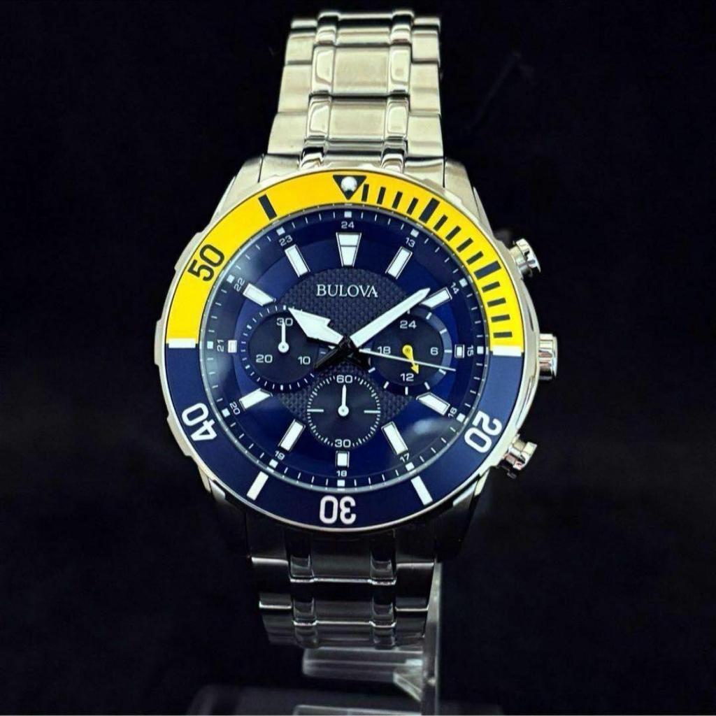 Б/у [BULOVA] Bulova/Мужские часы/Стильные/Хронограф/Крайне редкие/Для мужчин/Желтое золото.Серебристый.Синий цвет/Товар с витрины специальная цена