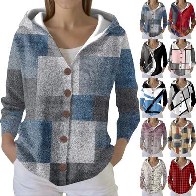 Женский модный повседневный свитер на пуговицах с принтом, кардиган, куртка с капюшоном