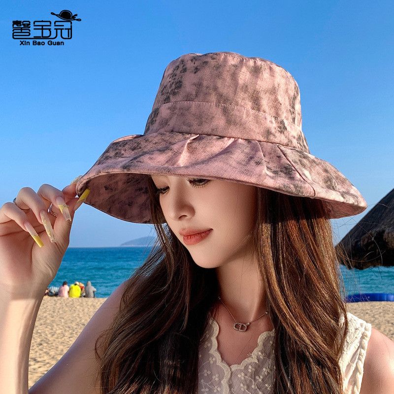 Big Brim Summer New Sunscreen Sun Hat Outdoor Travel Alpine Cap Female K-style Fashion Tie-Dyed Bucket Hat