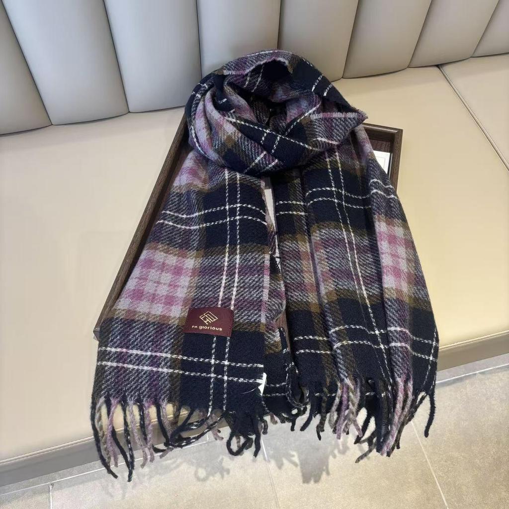 Korean Retro Red Plaid Scarf: Women's High-End Winter Warm Shawl & Neck Warmer