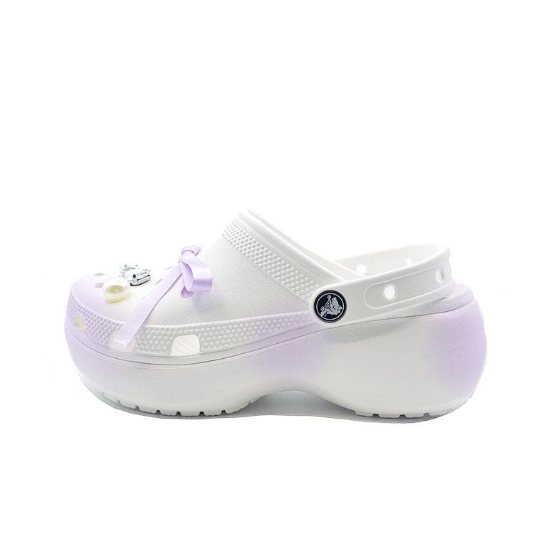 Crocs Classic Platform Lined Clog Purple Bow Beach EVA Comfortable and Versatile Hole Shoes Unisex White