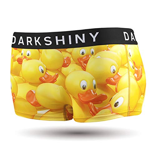 DARK SHINY Women's Boxer Briefs, Microfiber, Yellow Duck Print, Dark Shiny, Quick-Drying, Stretch, Comfortable Fit, Underwear, Gift