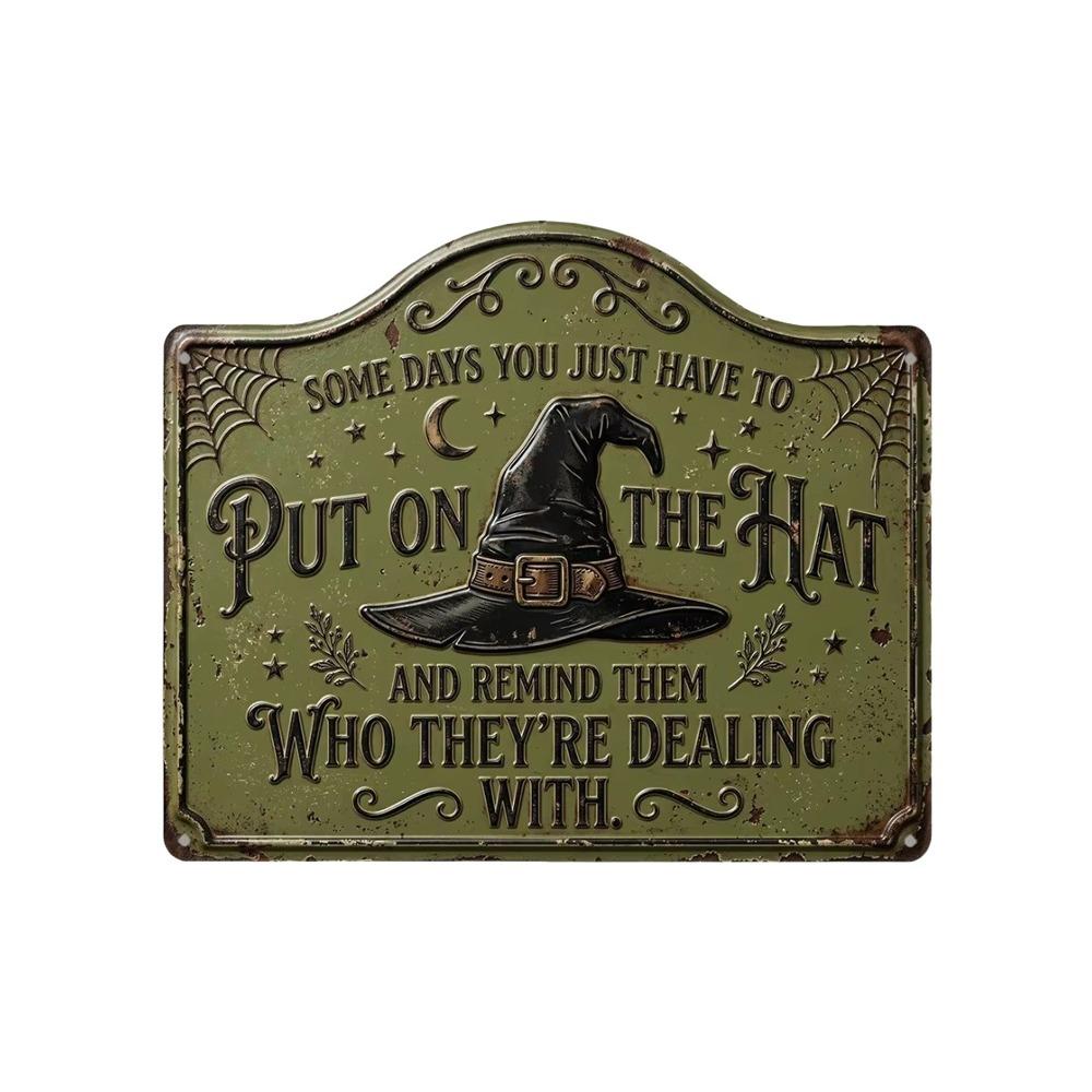 2D Flat Printing Witch Hat Sign Vintage Witch Hat Plaque Retro Wall Art Sign Halloween Decoration